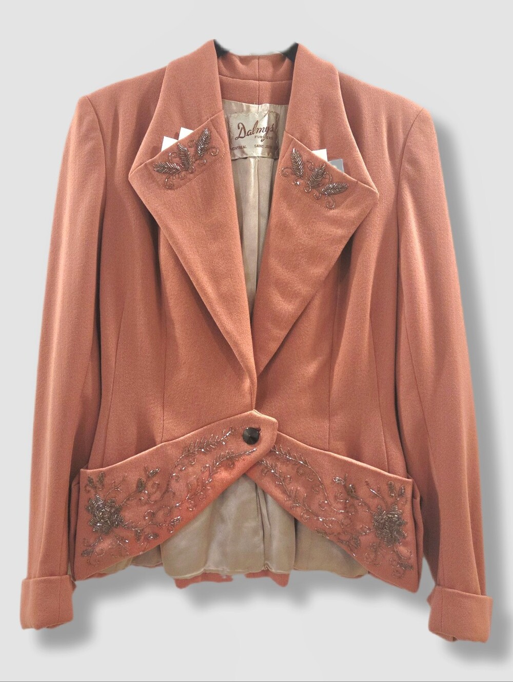 Vintage 1940s Dalmy's Blazer | Salmon Metallic Beading | New Look | Fitted XS-S
